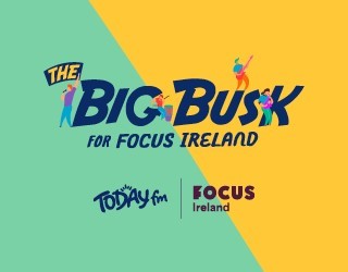 An Illustration of two people dancing. The image includes the text "The Big Busk for Focus Ireland, Friday 12th April"