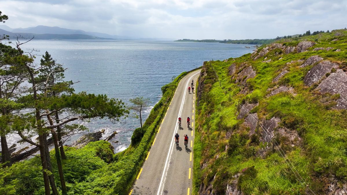 ring of Kerry cycle event with people cycling on the road