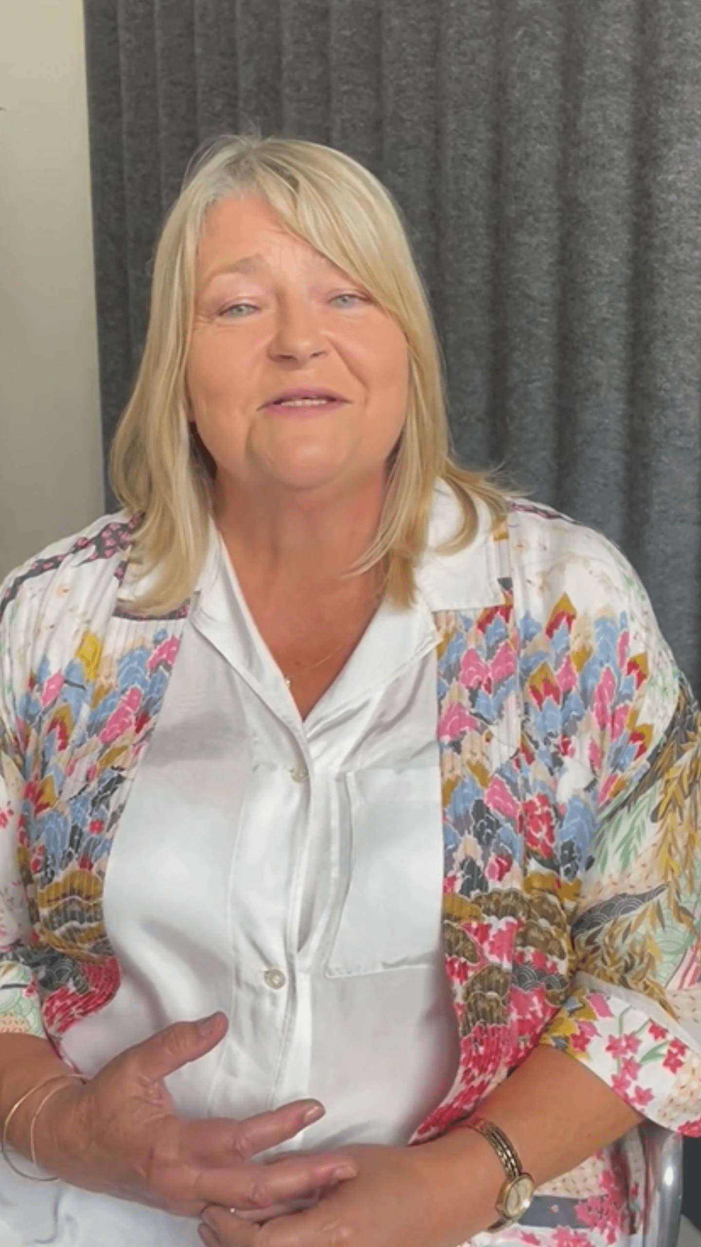 Rachel Collier speaks to camera.