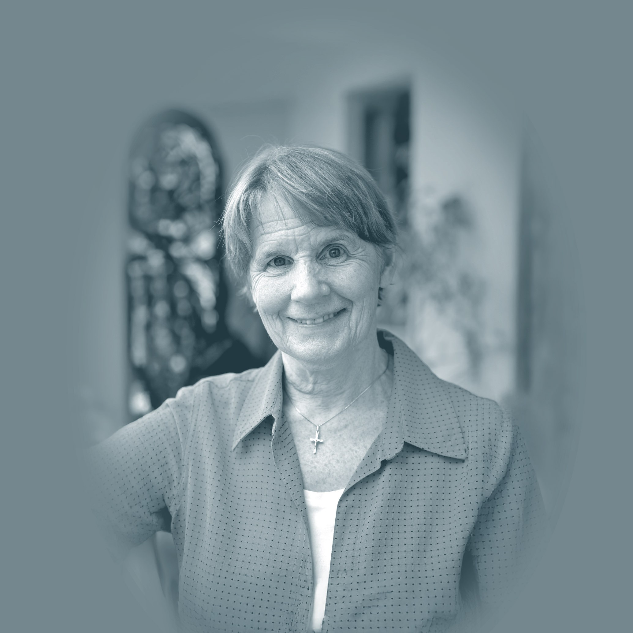 a black and white photo of Sister Stan